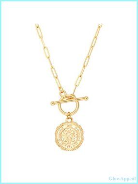 Saint Benedict Pendant Necklace 18K Gold Plated Toggle Clasp Religious Jewelry